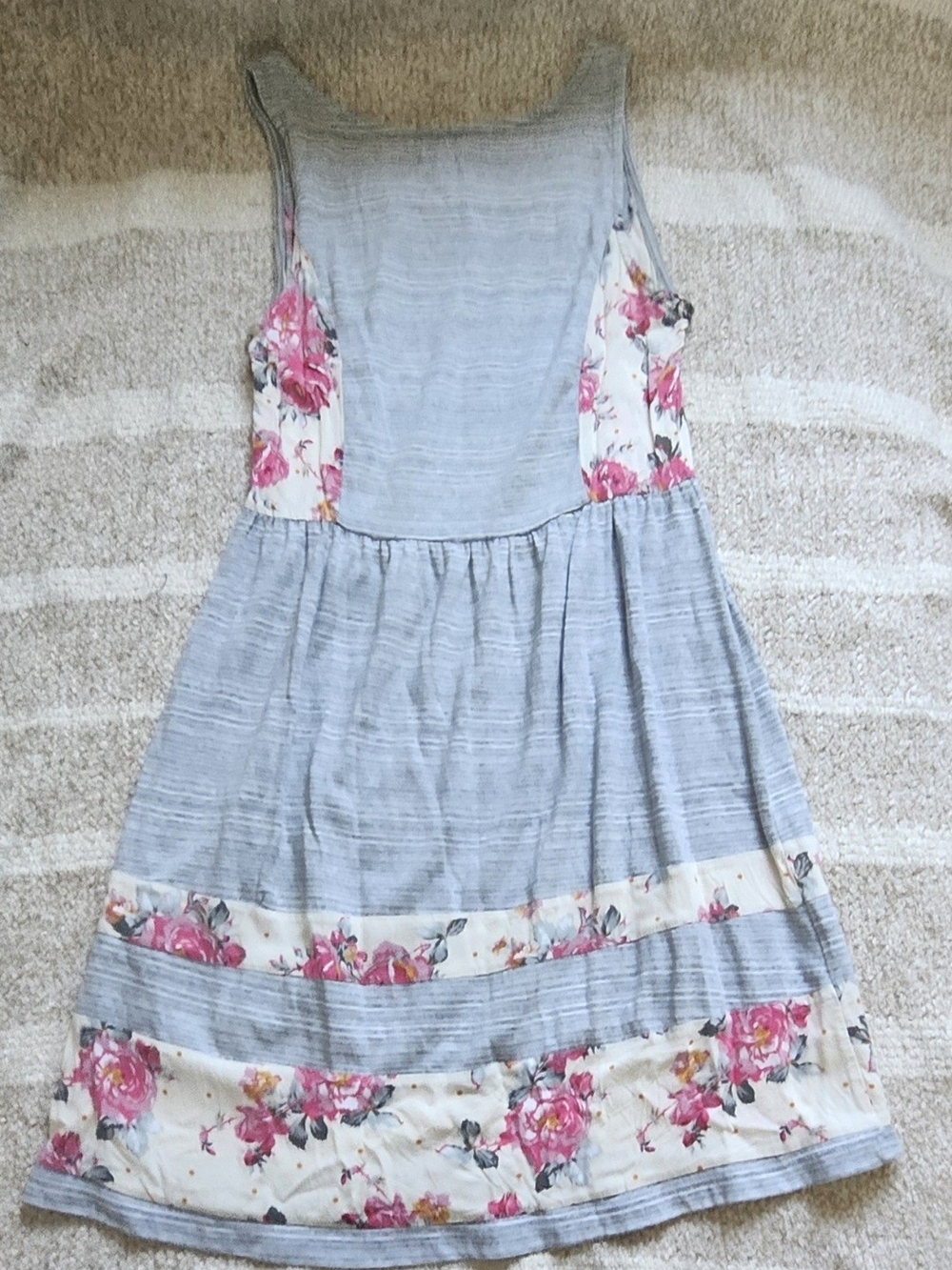 Maison Jules Light Blue Striped Dress with Pink Floral Panels - Picture 6 of 6